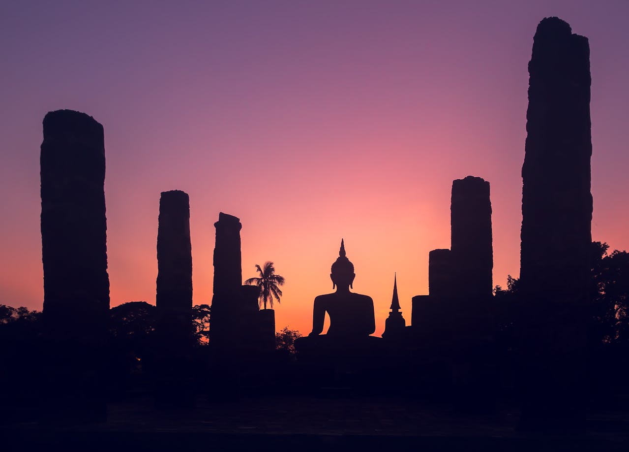 Sunset on the Stupa Garden in Thailand